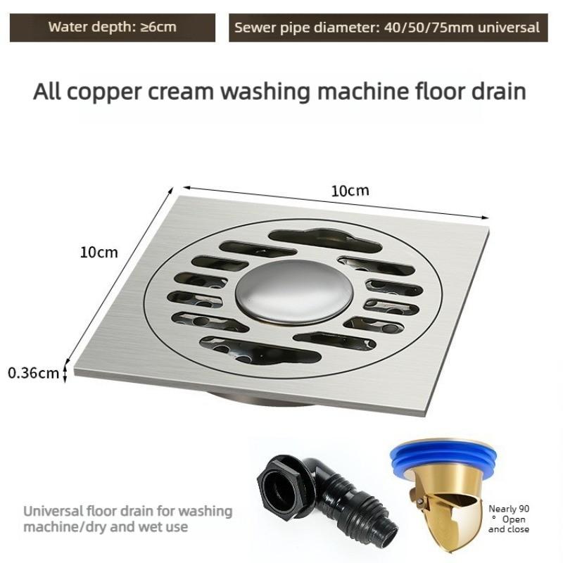 Gun Gray All Copper Anti Odor Bathroom Shower Room Sewer Invisible Floor Drain Washing Machine Toilet Drainage Device
