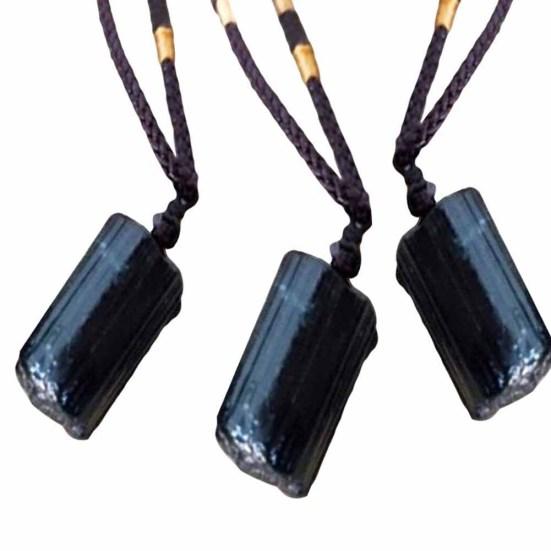 Fashion Black Tourmaline Stone Pendant with Rope Faux Gem Specimen Birthday Gift