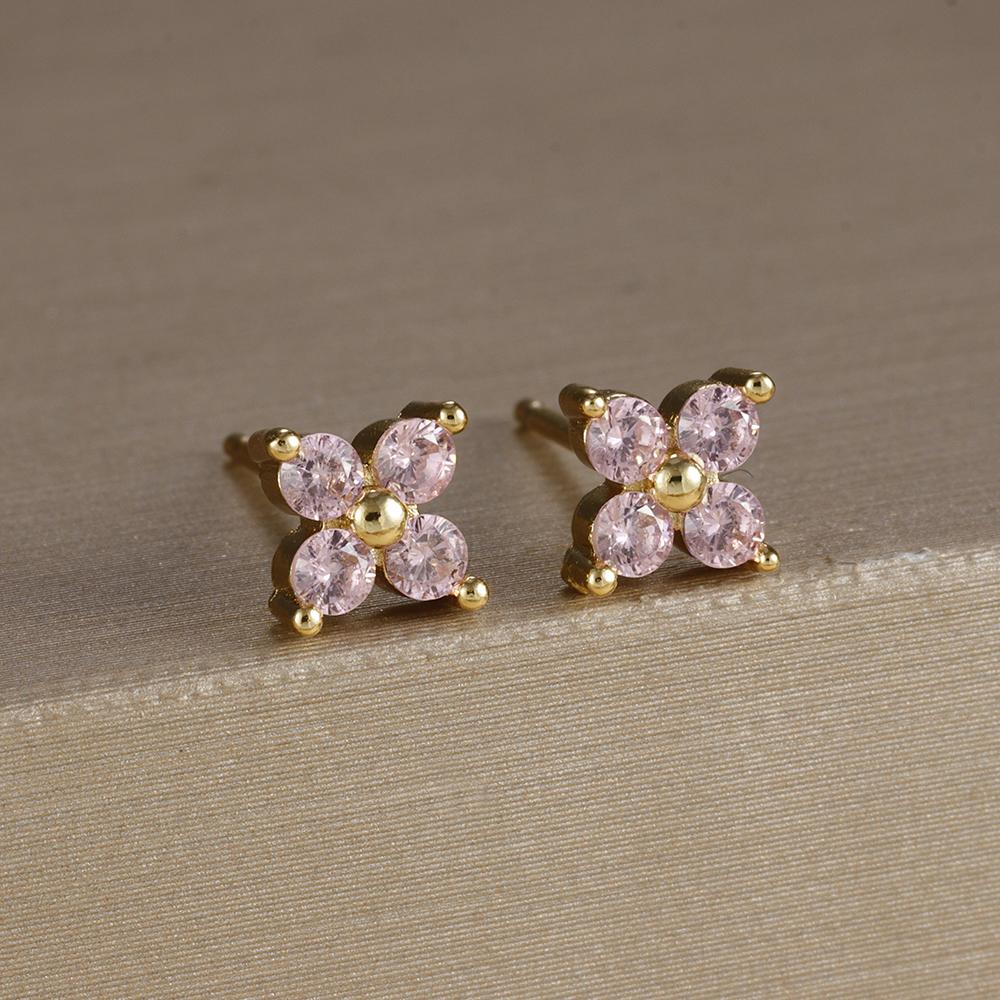 2PCS Stainless Steel December Birthday Stone Square Hanging Earrings Cubic Zirconia Chain Flower Dangle Earring Piercing Jewelry