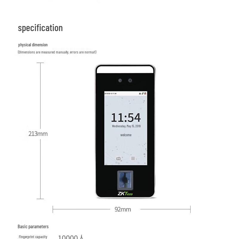 ZKTECO xFace600 Visible Light Dynamic Face & Fingerprint Access/Attendance Machine CN plug (adapter included)