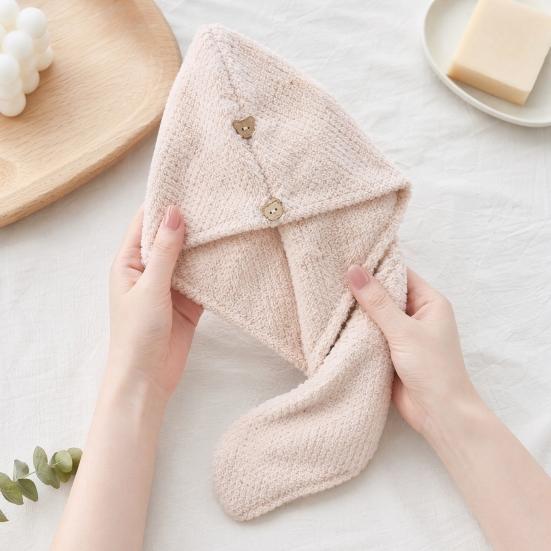 Hair Drying Towel with Button, Super Absorbent Coral Fleece Hair Towel, Skin-friendly Bath Turban for Women, Comfortable Hair Wrap for Long Hair