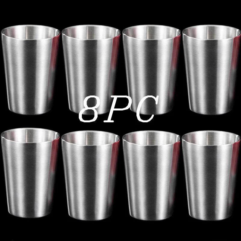 8pcs Stainless Steel Beer Cup Drinkware Tumbler Tableware Water Cup Outdoor Tea Coffee Cocktail Drinking Mugs Metal Cups