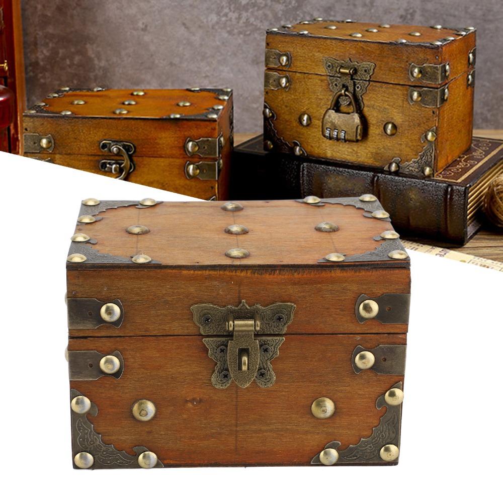 2 Stück Holz Retro Schatztruhe Zahlenschloss Andenken Aufbewahrungsbox Heimdeko