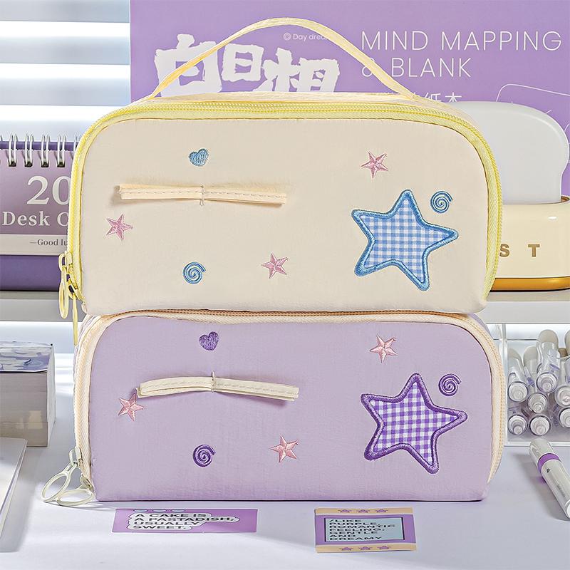 Cute Pencil Case Pouch With Handle Large Capacity Pen Box Holder Organizer For Office Workspace Supplies Desk Accessories
