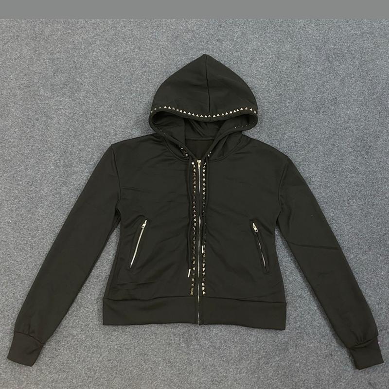 

Европейский и американский Y2K модный тренд, худи в уличном стиле со стразами и однотонной расцветкой на кулиске S