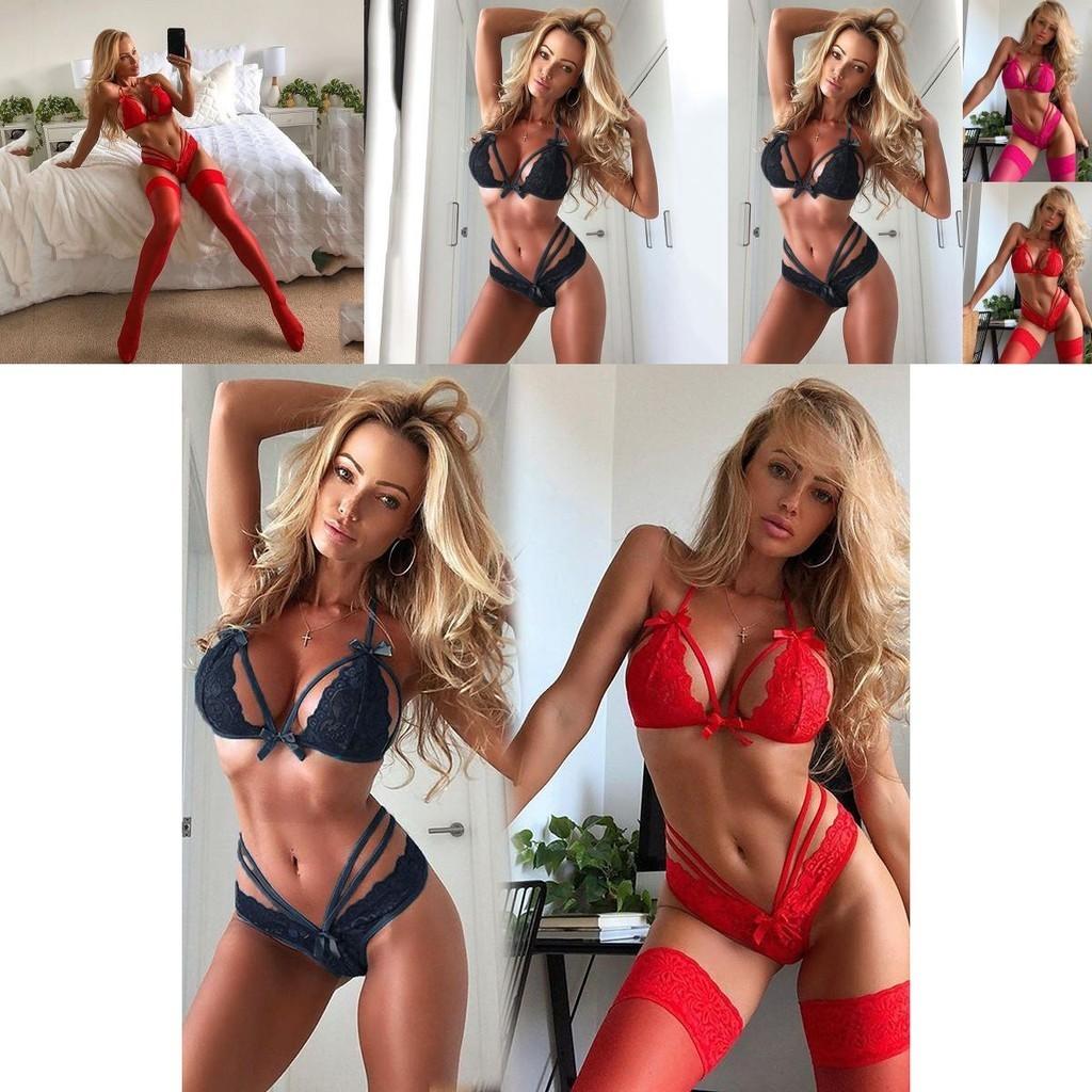 Elegant Women Sexy Lingerie Nightwear Dress Babydoll G-string Lace Bra Set For Romantic Evenings