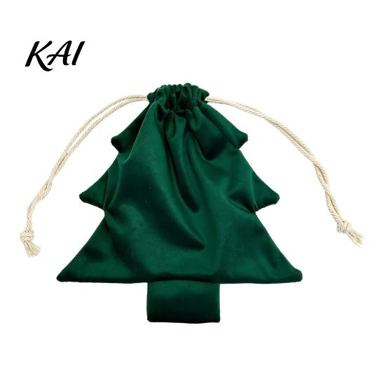 Party Favor Gift Packaging Christmas Tree Drawstring Presents Bag, Reusable Plush Wrapping Pouch, Decorative Pendant Bags Shaped Holiday Favors