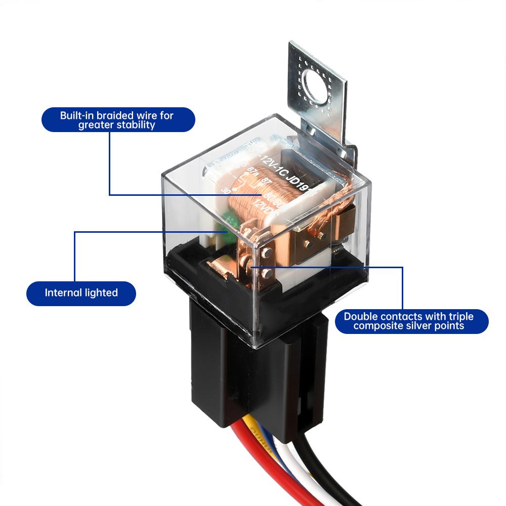 

Waterproof Automotive Relay 4Pin 5Pin 2 Contact Copper Feet Car Relay Socket Car Control Device 40A/80A High Capacity Switching DC 12V 40A 5PIN