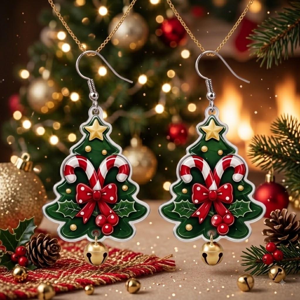 2D Printed Christmas tree and Christmas Tree Acrylic Earrings