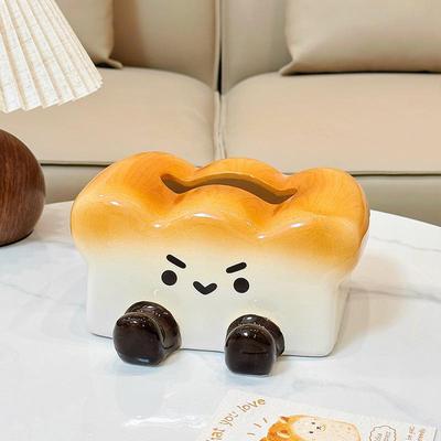 Cute Toast Ceramic Tissue Box & Phone Holder - Creative Pull-out Napkin Paper Box for Living Room & Dining Table
