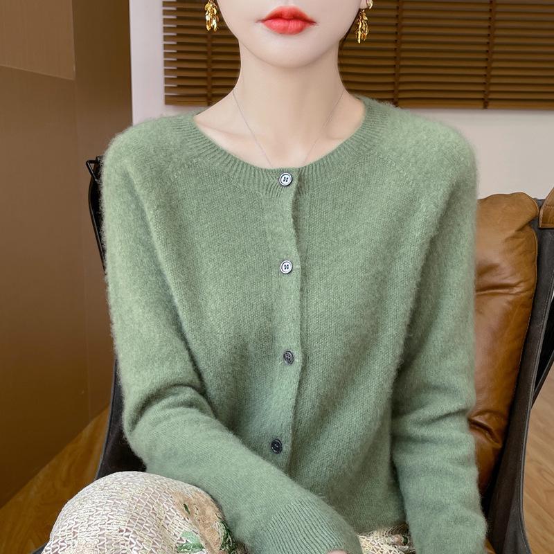 2025 Autumn/Winter Women's Seamless Cashmere Crew Neck Sweater - High-end Pure Wool Knitted Cardigan
