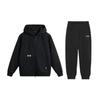 Loose Fit Hooded Letter Pattern Drop Shoulder Zipper Long Sleeve Elastic Waist Pants Sports Suit Unisex Suit Black AWDUC87-4+AKLSG35-1