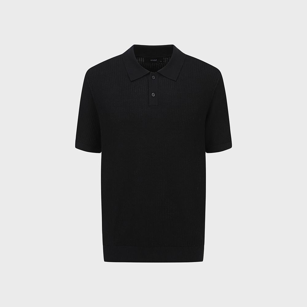 AND Z Men'S) Fine Texture Collared Short Sleeve Knit_Bzf3Et1102Bk
