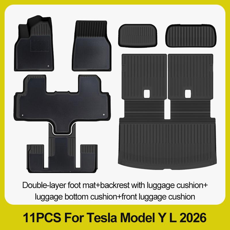 For Tesla Model YL Y L (6 Seats) 2026 All-Weather Floor Mats Cargo Liner Trunk Mats Back Seat Protector Pads Trunk Mat Anti-Kick