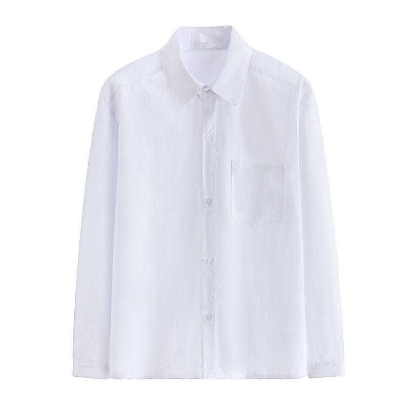 Men's Short Sleeve Shirt - White, Loose Fit, Japanese Style, Casual Plus Size, with Inner Long Sleeve Layer, Trendy Student Uniform.