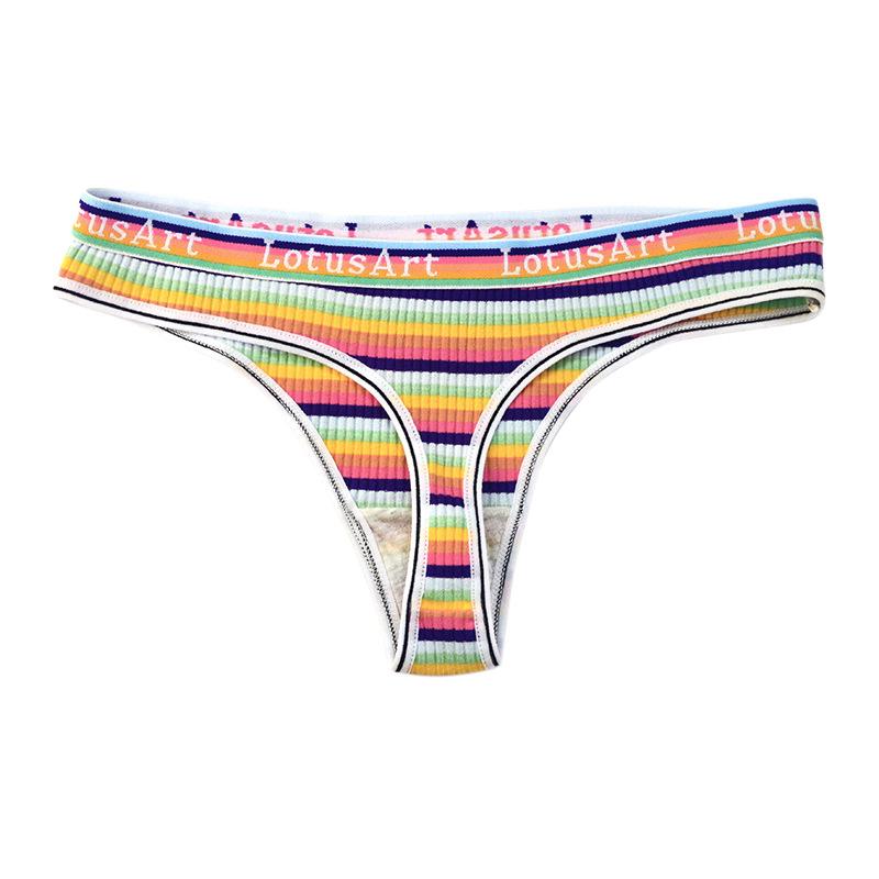 Retro Striped Low Waist Cotton Thong Cute Girl Sexy Underwear