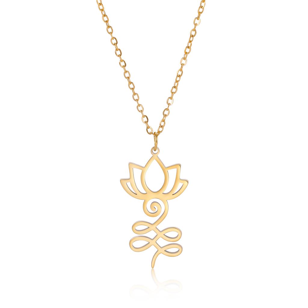 Lotus Flower Yoga Pendant Necklace Stainless Steel Om Unalome Symbol Necklaces for Women Men Buddhist Amulet Jewelry