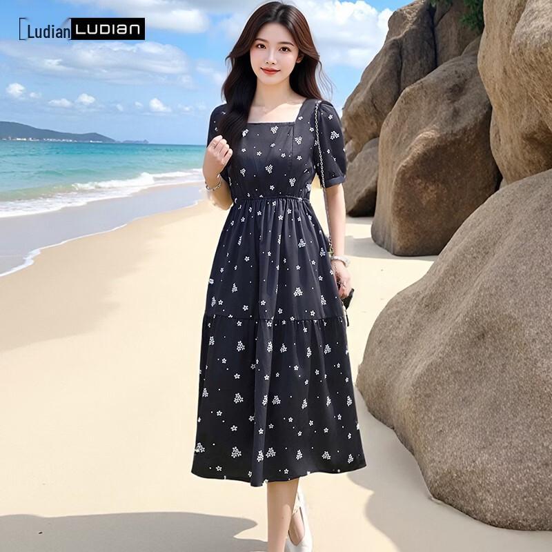 

Ludian Women s Black A-Line Printed Summer Dress 170/92A