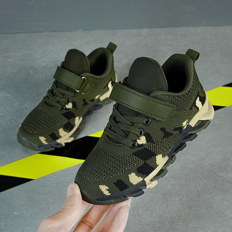 Classmates Summer Camp Military Training Camouflage Shoes Spring 2025 New Flying Woven Breathable Running Shoes Children's Sports Shoes