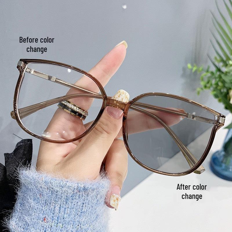 Women's High-End Large Frame Photosensitive Color-Changing Anti-Blue Light Glasses