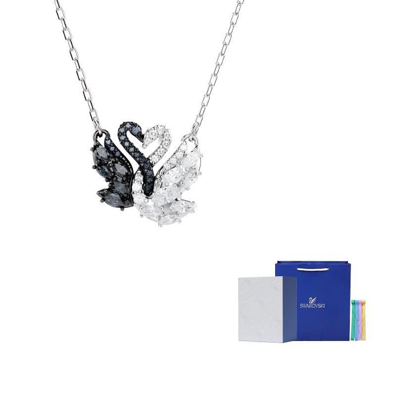 Swarovski Swan Pendant Necklace F-Camellia Embossed Gift Box