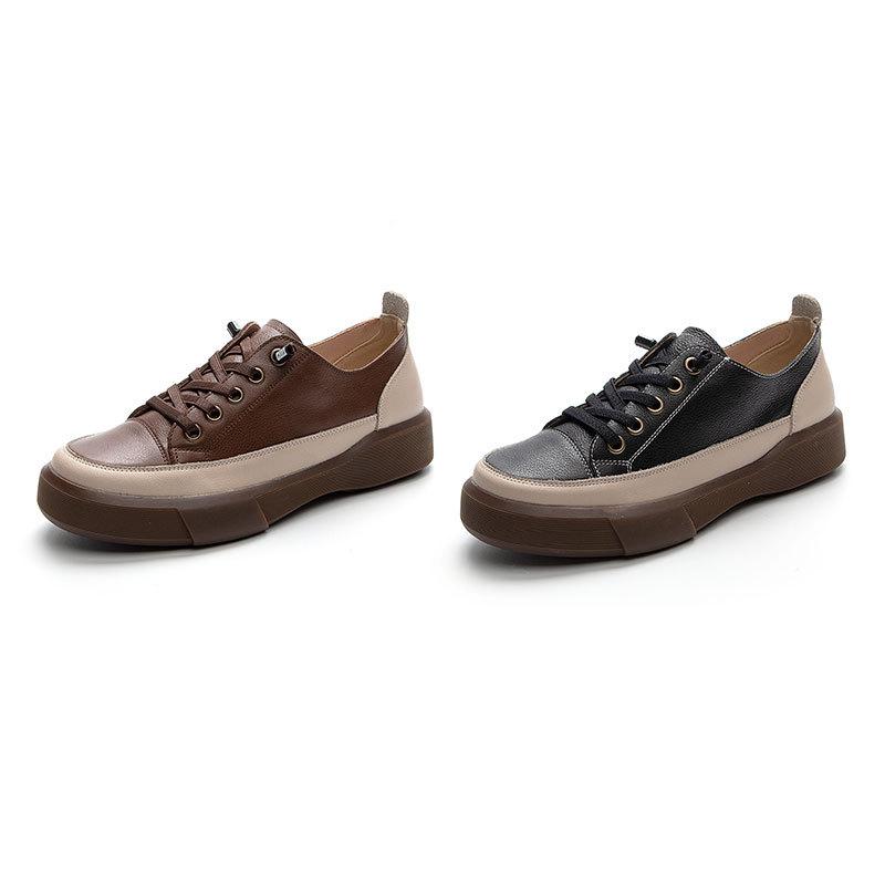 2025 new spring, summer and autumn soft-soled low-top single shoes large size retro flat-bottomed round head first-layer cow women's shoes