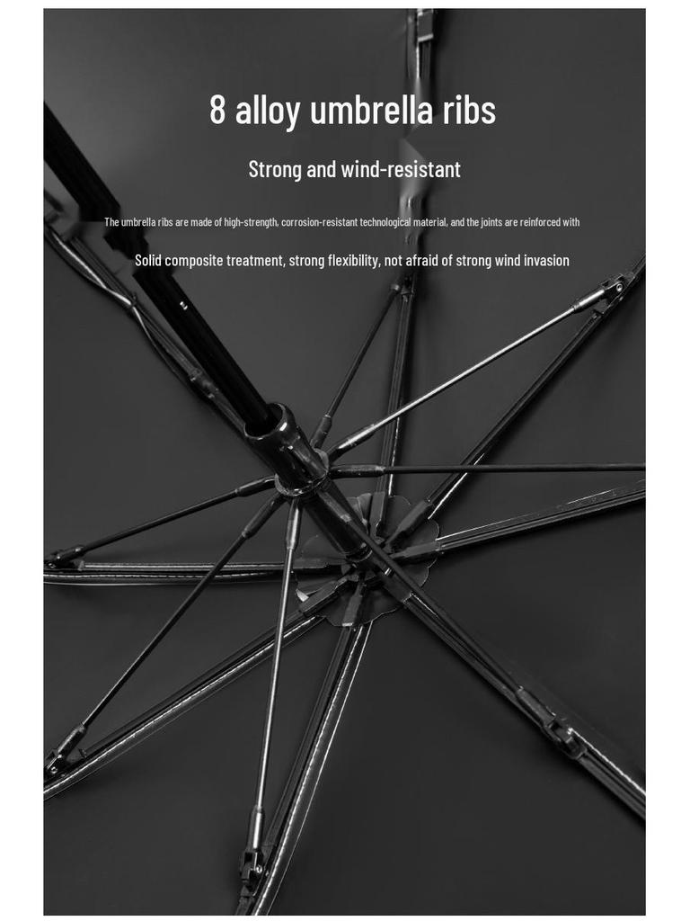 Bamboo Handle Two-Fold Umbrella - Lightweight Black UV Protection and Sunscreen Parasol