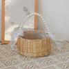 Elegant Pearls Decorated Handheld Basket Unique Pearls And Fish Tail Ribbon Inspired Handheld Basket For Elegant Event