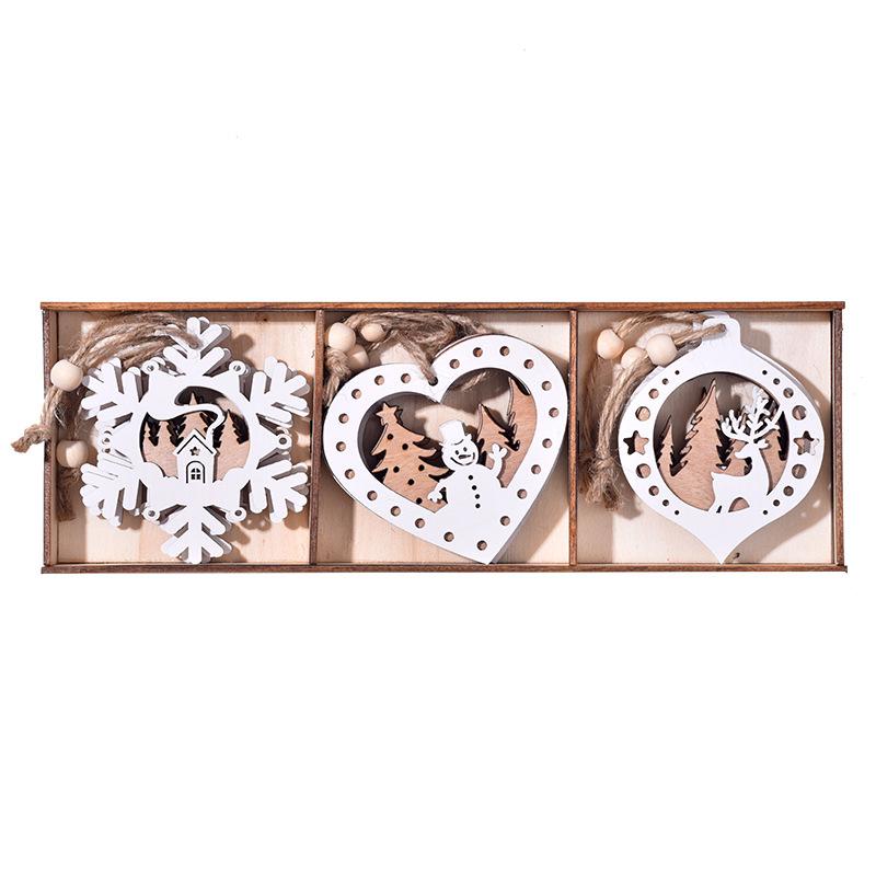 Christmas Decorations, Christmas, Wooden Pendants, Laser Hollow Out, Double-layer, White Hanging Decorations, Christmas Tree Snowflake Pendants
