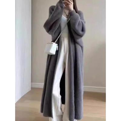Warm Knee Length Thickened Women Cardigan Pure Imitation Mink Fleece Knitted Sweater Women Warm Coat