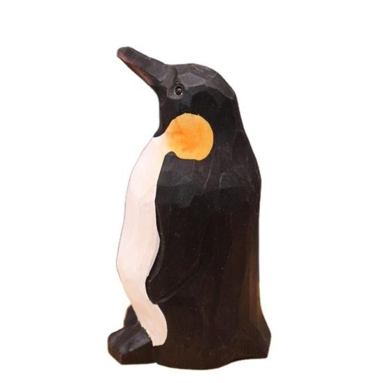 Penguin Ornament Real-looking Wooden Goose Animal Theme Small Size Penguin Carving Ornament for Desktop