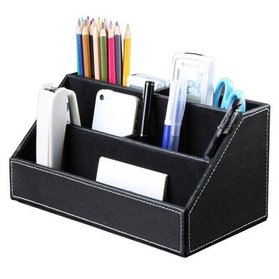 Home Office Holzkonstruktion Leder Multifunktions-Schreibtisch Schreibwaren Organizer Aufbewahrungsbox, Stift/Bleistift, Handy, Business Na