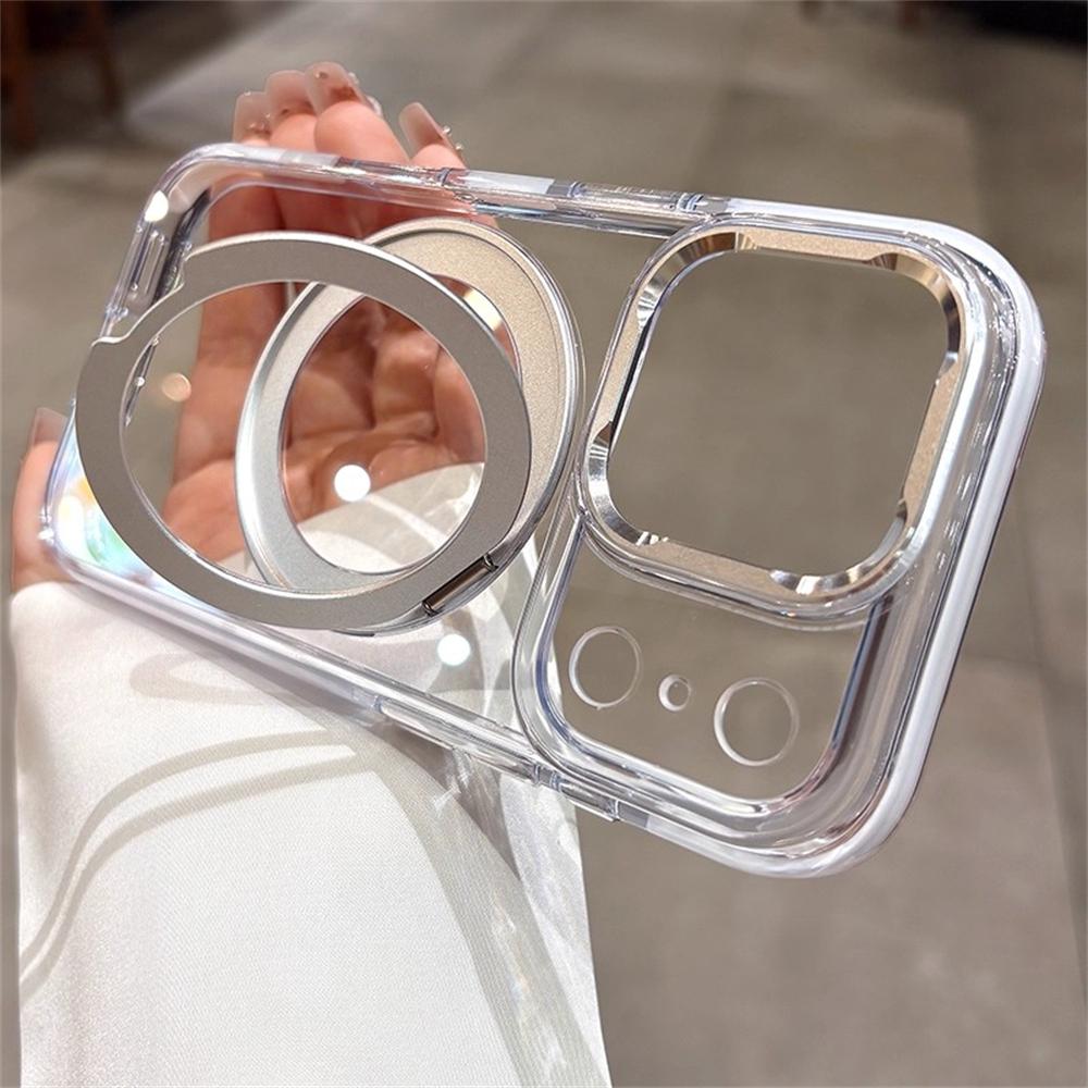 

Rotating Bracket Bumper Transparent For Magsafe Case for iPhone 17 16 15 Pro Max Air Magnetic Wireless Charging Acrylic Cover iPhone 15