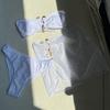 Bikini Donna Costume da Bagno Nuovo Monocolore Fascia Sexy Set Bikini Perizoma Costumi da Bagno Estivi 3 Pezzi Copricostume Costume da Bagno Donna