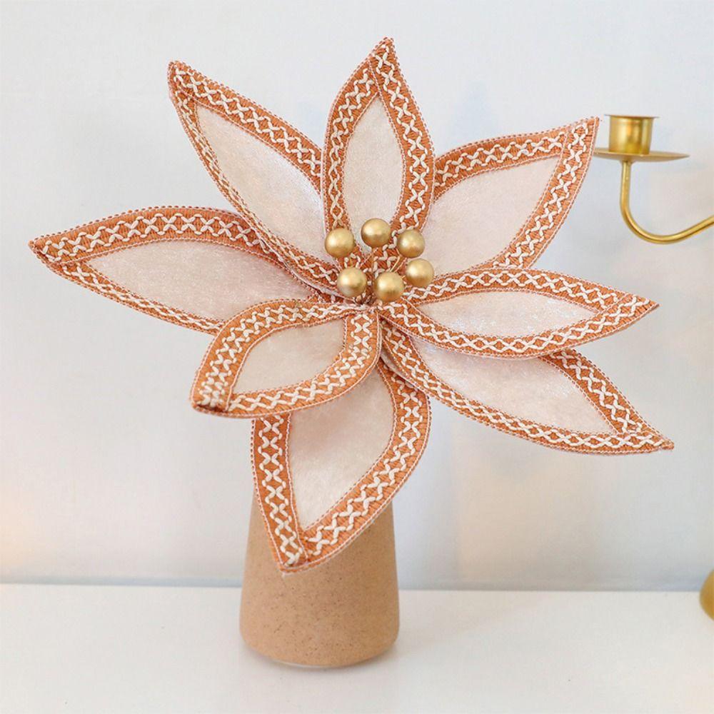 Gold Red Fake Flower Fabric Plastic Xmas Tree Decorations High Quality Glitter Poinsettia New Year