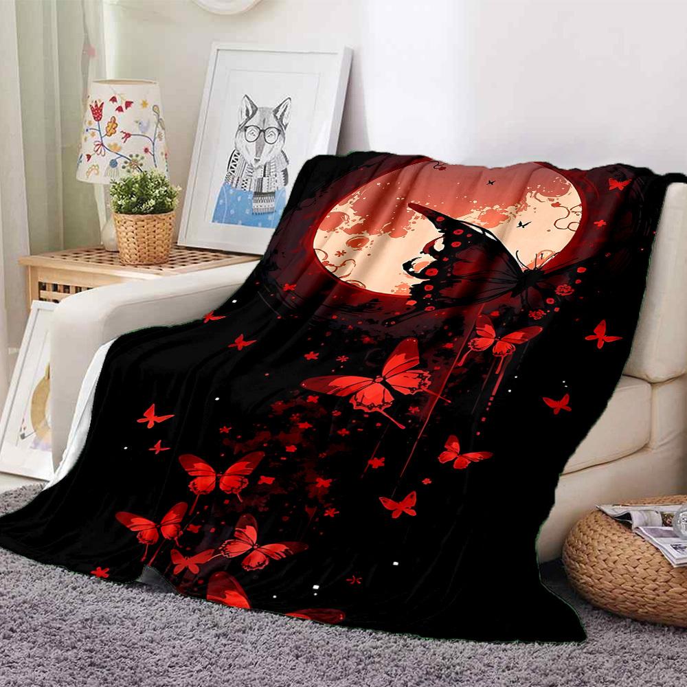 1pc Moonlit Butterflies Blanket, Lightweight Flannel Throw Blanket for Sofa, Bed, Travel, Camping, Living Room, Office, Couch, Chair, and Bed