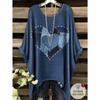 T-Shirts Women Fashion Fake Denim Print Elegant Splicing Graphic O-Neck Medium Stretch Four Seasons Short Sleeve Woman Clothes