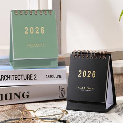 1pc 2026 Mini Simple Desk Calendar Creative Spiral-Bound Calendar for Desktop Decoration Office Stationery