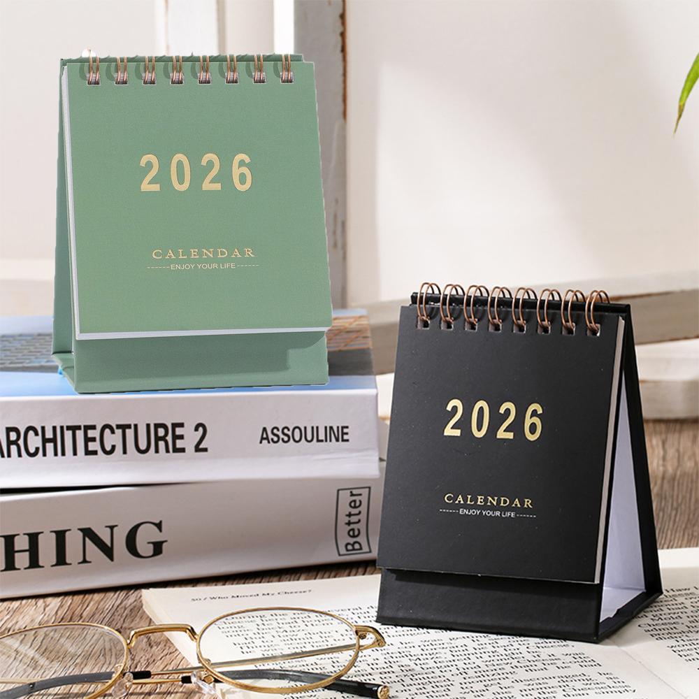 1pc 2026 Mini Simple Desk Calendar Creative Spiral-Bound Calendar for Desktop Decoration Office Stationery