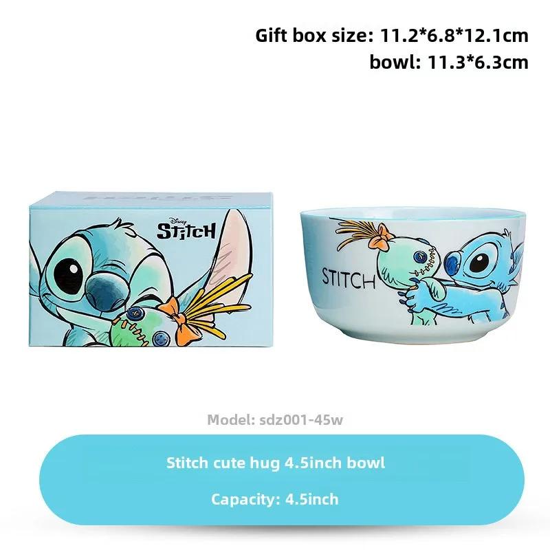 Disney Stitch Tableware Set Household Cartoon Ceramic Rice Bowl Spoon Chopsticks Rice Bowl Cute Children's Gift