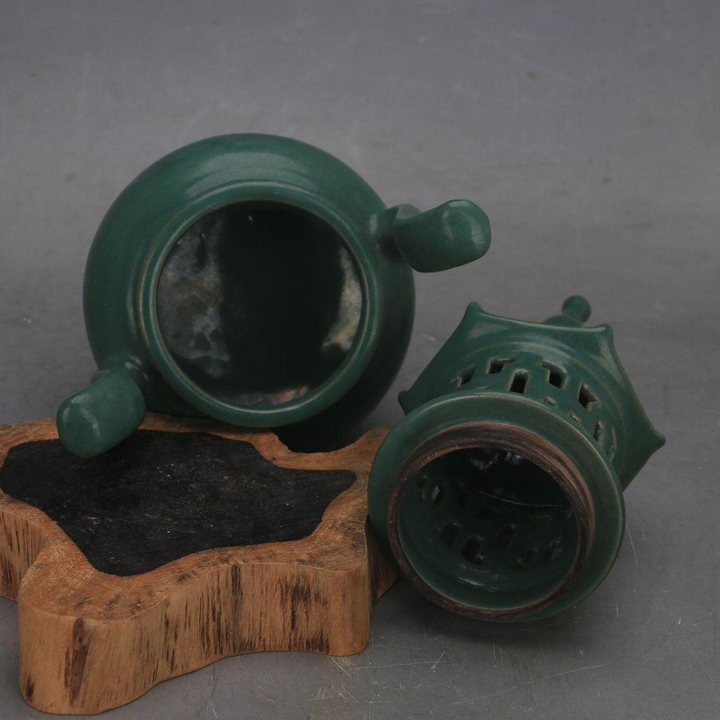 Handmade Liao Ru Kiln Green Glaze Double-Ear Incense Burner - Antique Porcelain Collectible