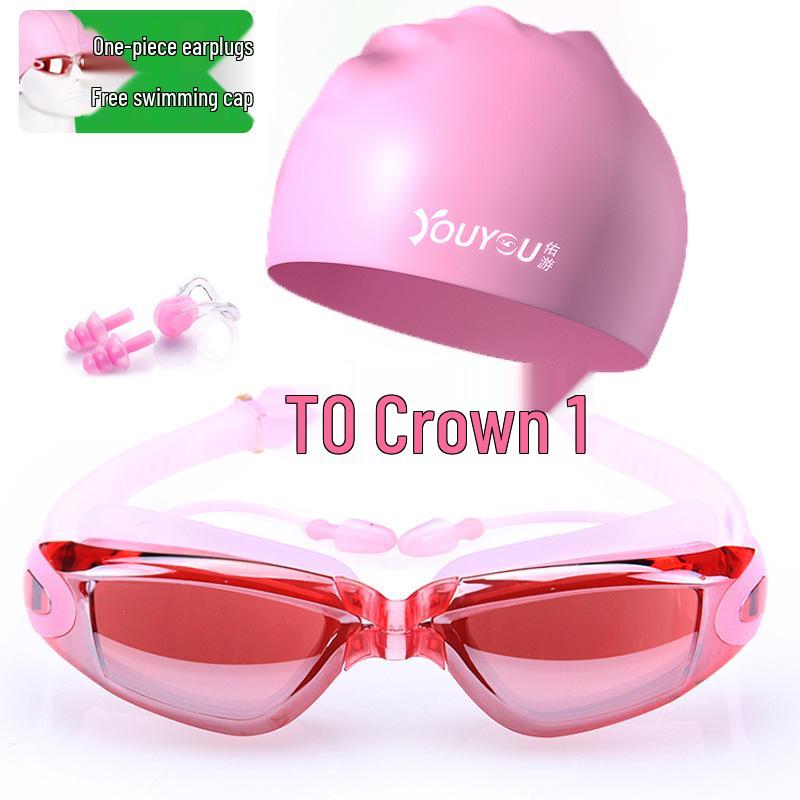 Youyou Anti-Fog HD Waterproof Swimming Goggles & Cap Set for Men and Women - Fashionable Adult Eye Protection.
