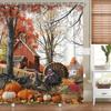 Thanksgiving Day Fall Shower Curtain For Bathroom, Rustic Autumn Farm Turkey Pumpkins Harvest Fabric Shower Curtains Set