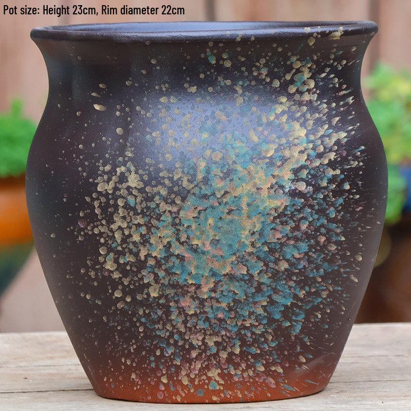 Yixing Handmade Square Mouth Coarse Pottery Planter - Large Succulent Flower Pot with Old Branch Design and Jade Pendant.