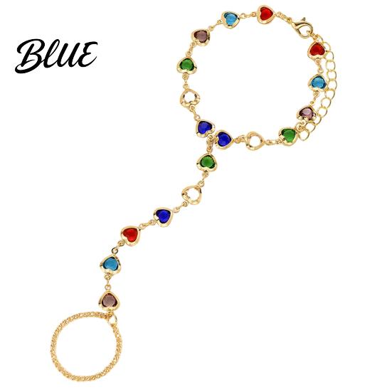 Auffälliges Handschmuck-Kettenarmband mit Ring für Damen Bunt