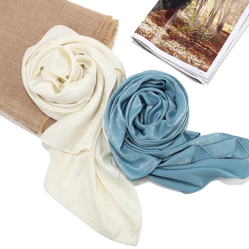 Premium Shiny Hijab Silk Scarfs Woman Muslim Hijab Head Scarf Headwraps Fashion Bufandas Silk Scarves Shawl Headband