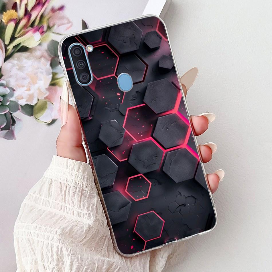 For Samsung Galaxy A11 M11 Phone Case Samsung A11 M11 A115F M115F Elegant Floral Cat Painted Soft Silicone Transparent TPU Cases