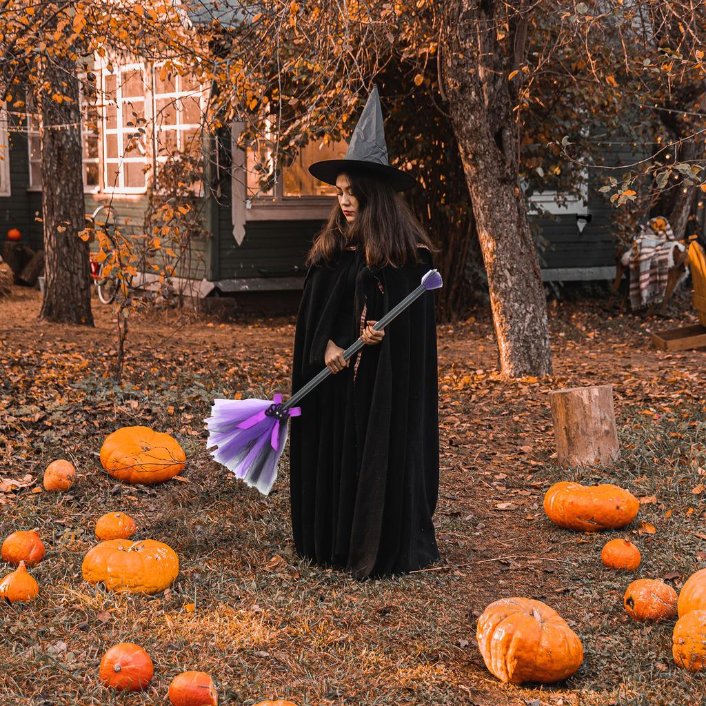 1Set Halloween Witch Hat & Flying Broom Cosplay Costume Props Party Decorations Ghost Festival Atmosphere Dress Up Halloween Hat