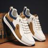 Men's Fashion Color Block Sneakers Casual Low-Top Lace-Up Shoes with Shock Absorption White/Brown/Orange Stripe Design, Ideal for All Seasons