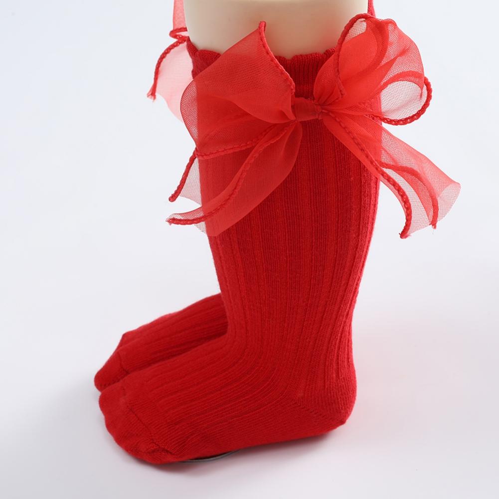 Baby Lace Bow Mid-Calf Socks Newborn Cotton Knitted Breathable Socks Baby Socks 0-3 Years Old
